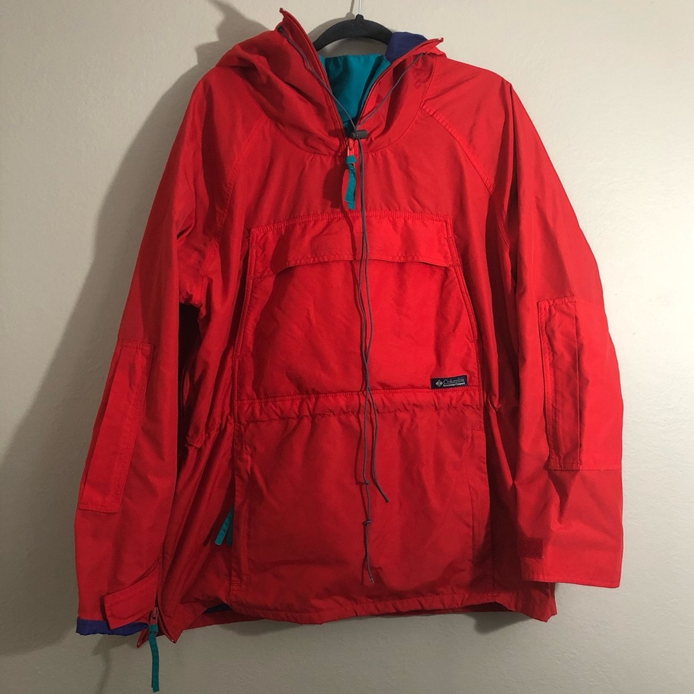 Vtg Columbia red color block pullover jacket L